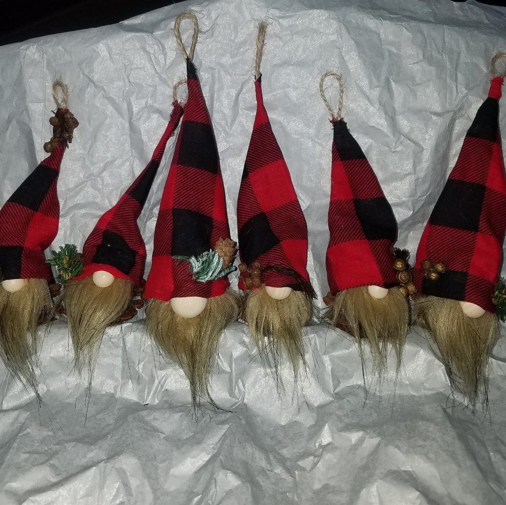 Set of 6 Handmade Gnome Ornaments